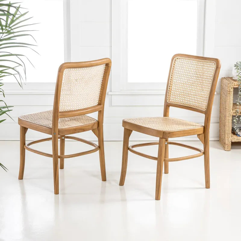 Chaise de salle à manger vintage en bois et rotin du milieu du siècle, Naturel (Lot de 2)