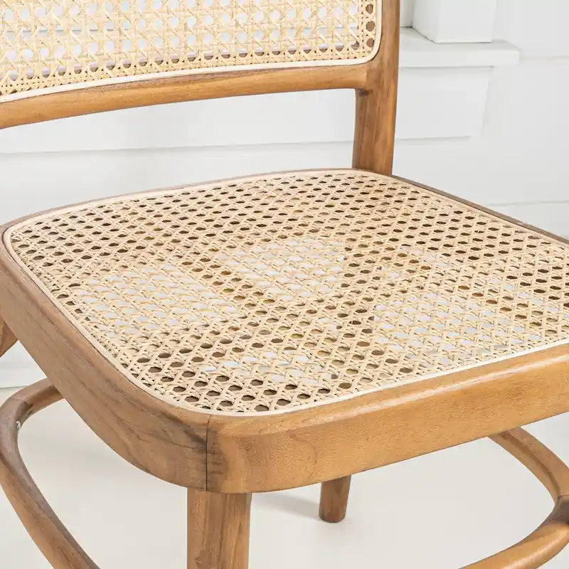 Chaise de salle à manger vintage en bois et rotin du milieu du siècle, Naturel (Lot de 2)