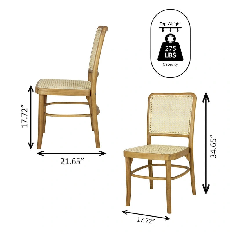Chaise de salle à manger vintage en bois et rotin du milieu du siècle, Naturel (Lot de 2)