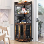Meuble d'angle de bar avec station de charge et lumière d'ambiance, étagères de rangement pour liqueurs avec porte-verres - Marron