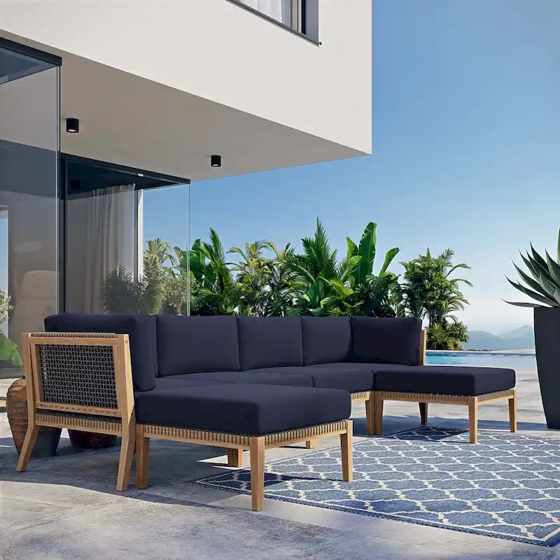 Canapé d'angle 6 places en teck Clearwater pour terrasse extérieure
