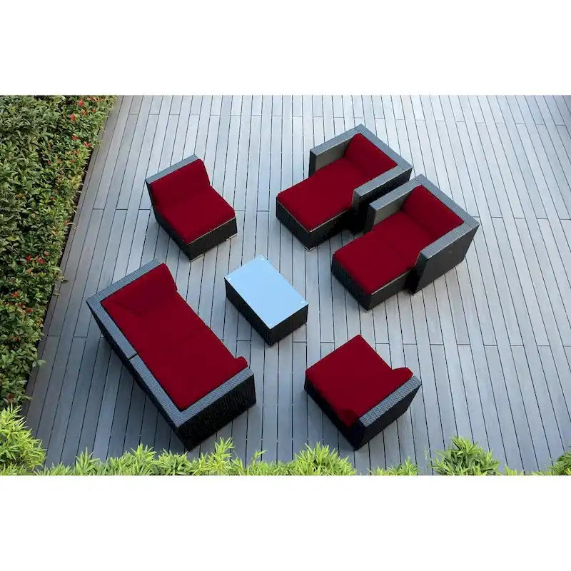 Salon de jardin Ohana 9 pièces en osier noir avec coussins - Aucun assemblage requis