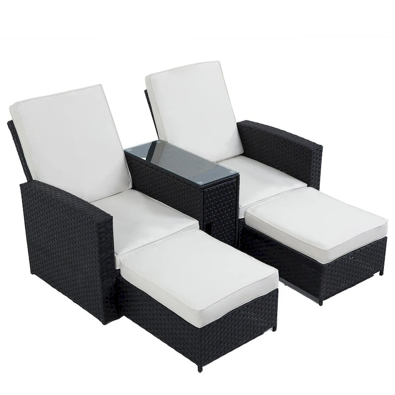 Lot de 5 chaises longues de jardin noires en osier, à dossier inclinable, en promotion