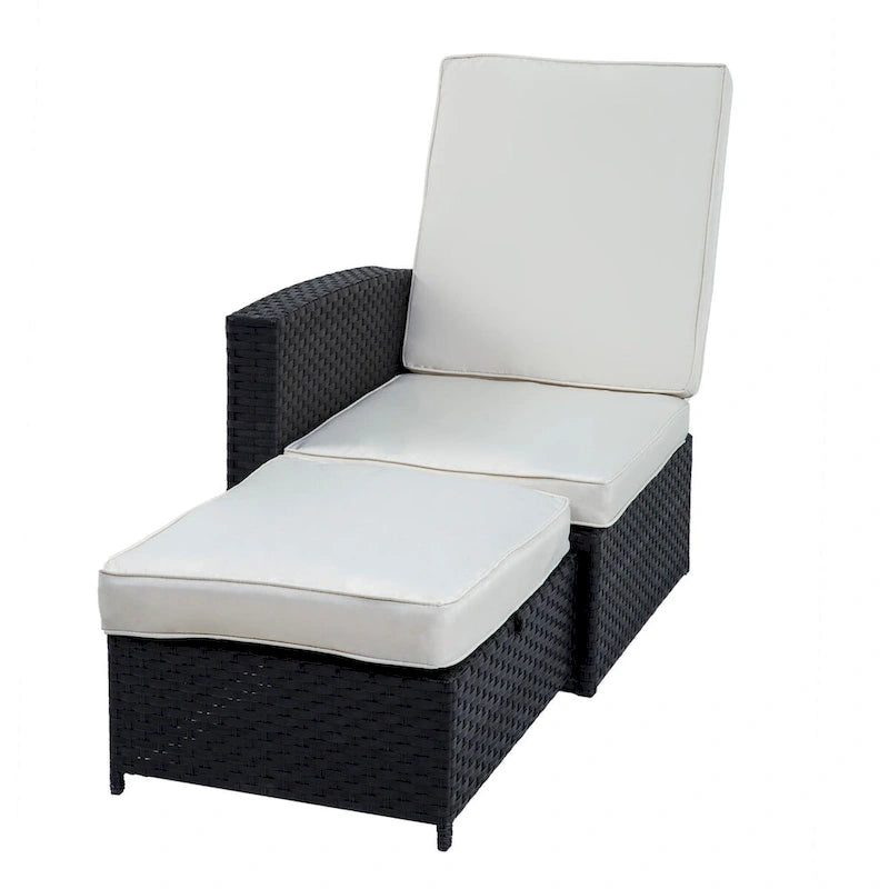 Lot de 5 chaises longues de jardin noires en osier, à dossier inclinable, en promotion