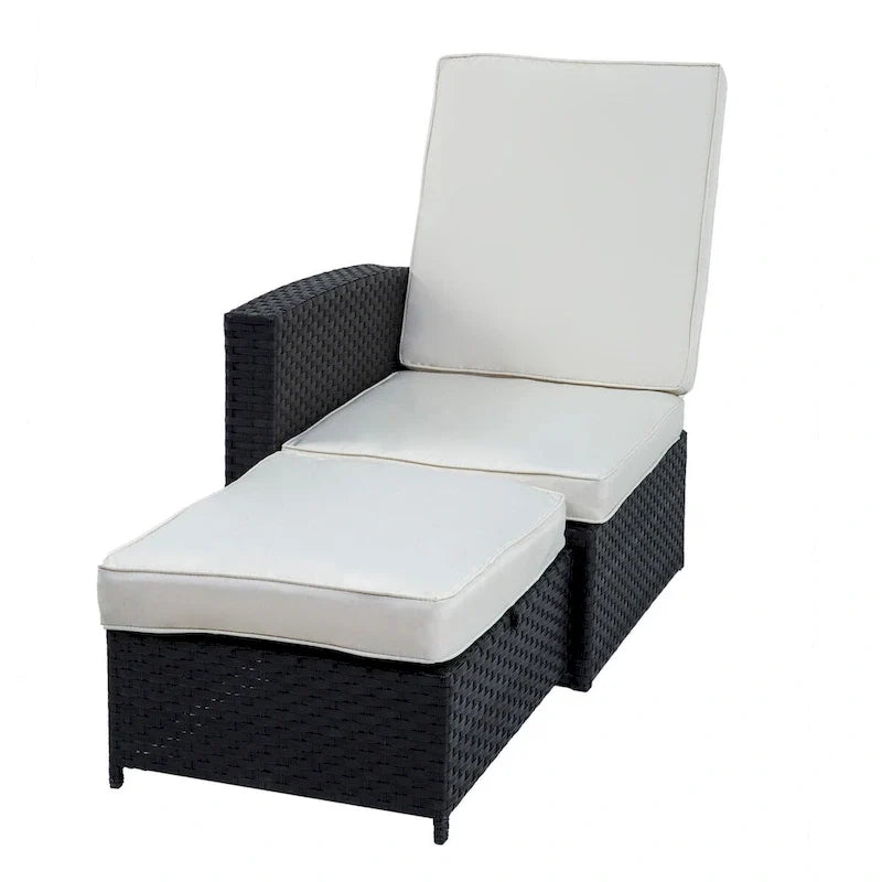 5-Piece Black Wicker Outdoor Recliner Chaise Lounge Sofa Clearance