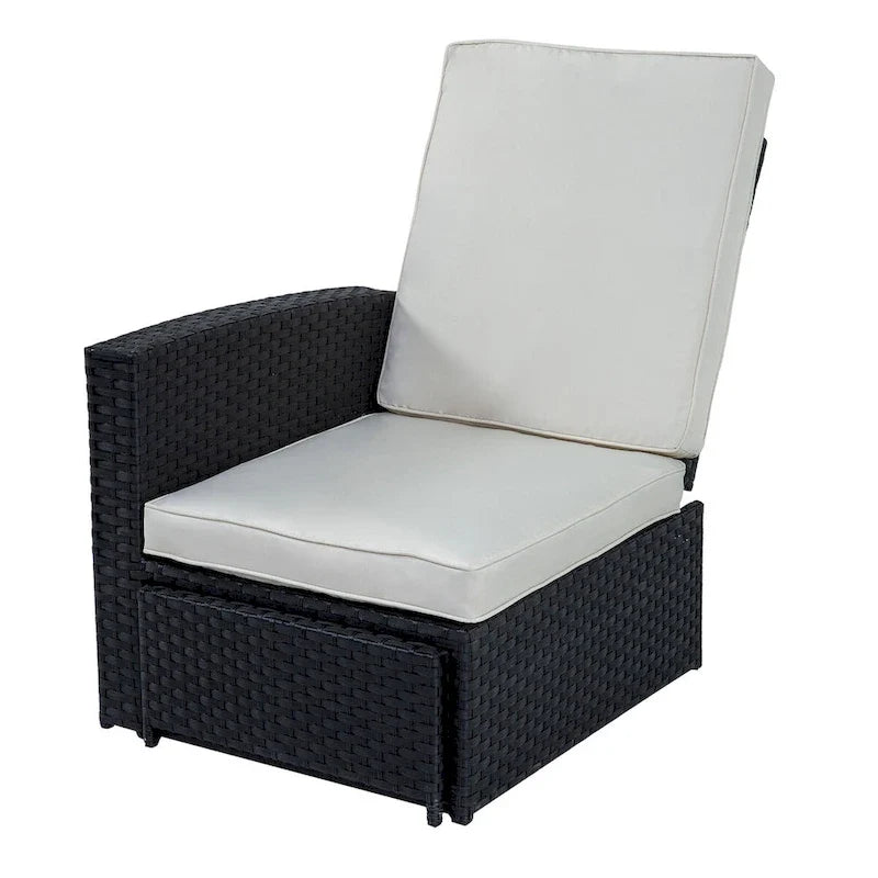 5-Piece Black Wicker Outdoor Recliner Chaise Lounge Sofa Clearance