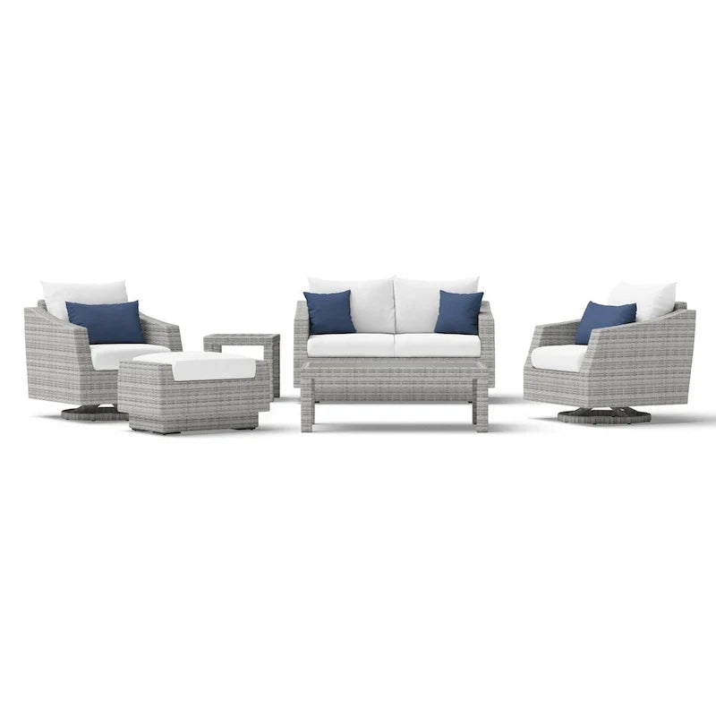 Ensemble de 6 pièces de patio extérieur Cannes Sunbrella : Causeuse et fauteuils club à bascule