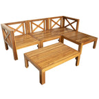 Ensemble de canapé d'angle d'extérieur en bois d'acacia naturel avec table solide