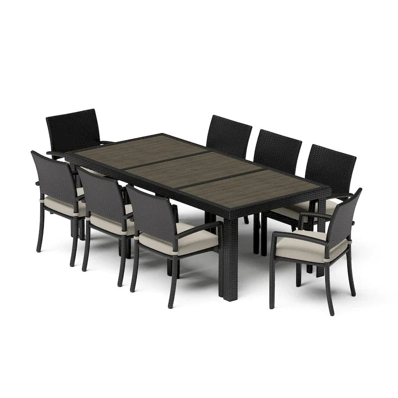 Ensemble de patio Portofino Comfort 17 pièces en bois de luxe avec mouvement et toile Sunbrella