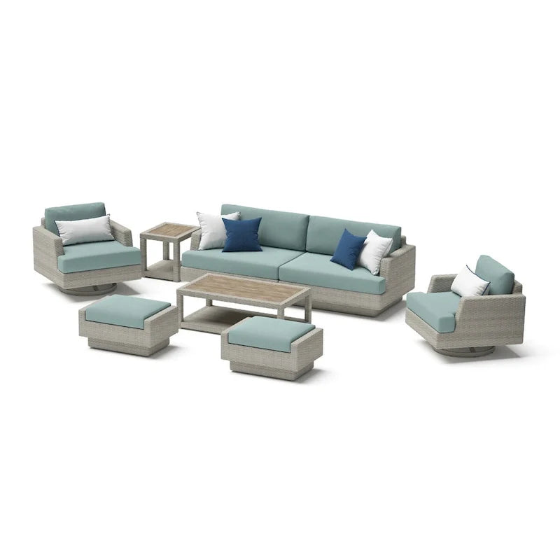 Ensemble de patio Portofino Comfort 17 pièces en bois de luxe avec mouvement et toile Sunbrella
