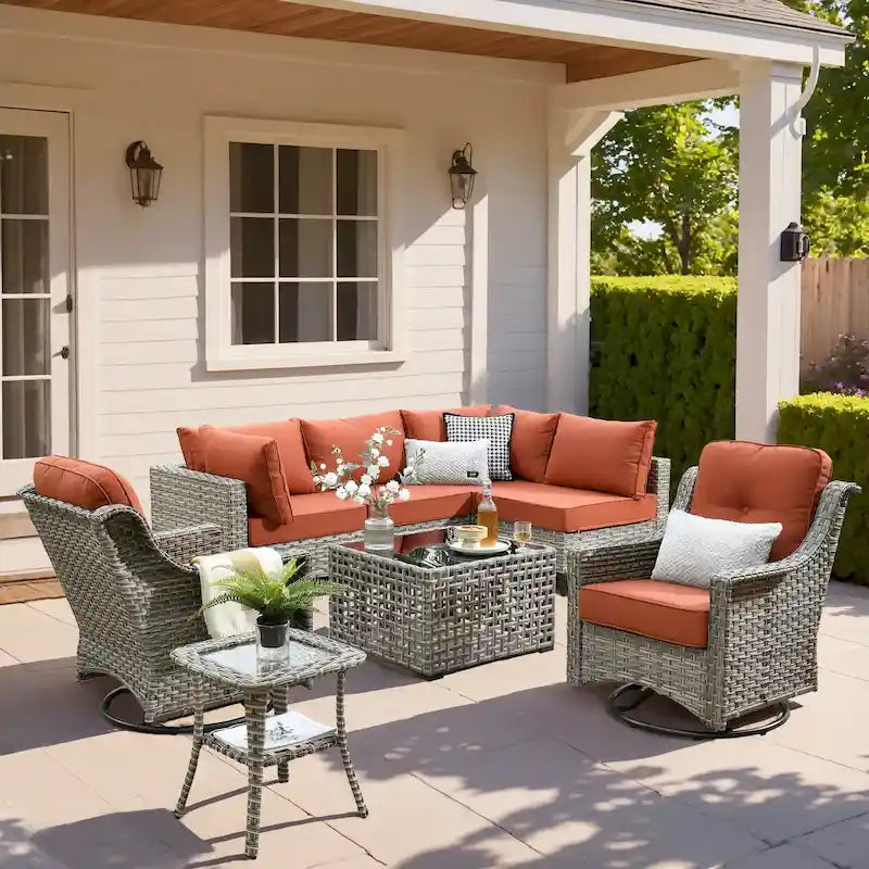 XIZZI 8-piece Rattan Wicker Outdoor Patio Furniture Set with Swivel Chair