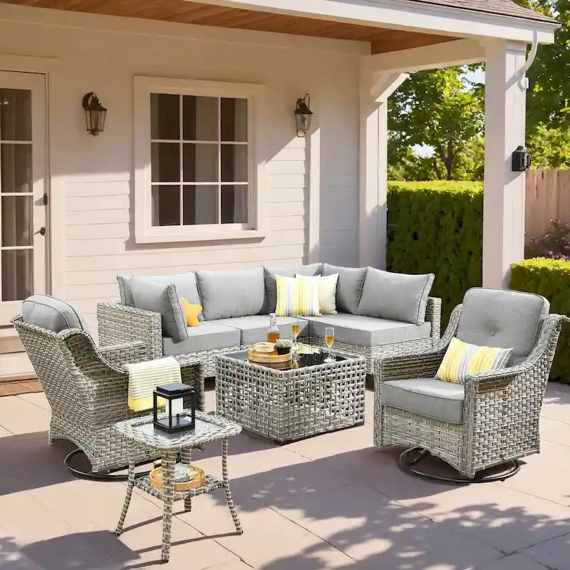 XIZZI 8-piece Rattan Wicker Outdoor Patio Furniture Set with Swivel Chair