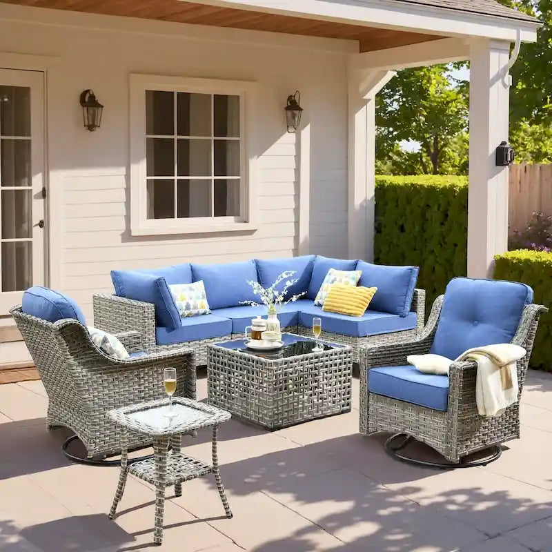 XIZZI 8-piece Rattan Wicker Outdoor Patio Furniture Set with Swivel Chair