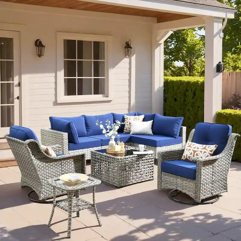XIZZI 8-piece Rattan Wicker Outdoor Patio Furniture Set with Swivel Chair
