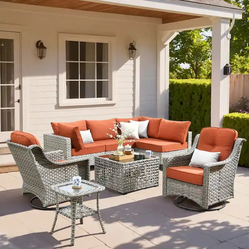 XIZZI 8-piece Rattan Wicker Outdoor Patio Furniture Set with Swivel Chair