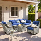 Ensemble de mobilier de jardin extérieur en rotin et osier XIZZI 8 pièces avec chaise pivotante