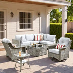 Ensemble de mobilier de jardin extérieur en rotin et osier XIZZI 8 pièces avec chaise pivotante