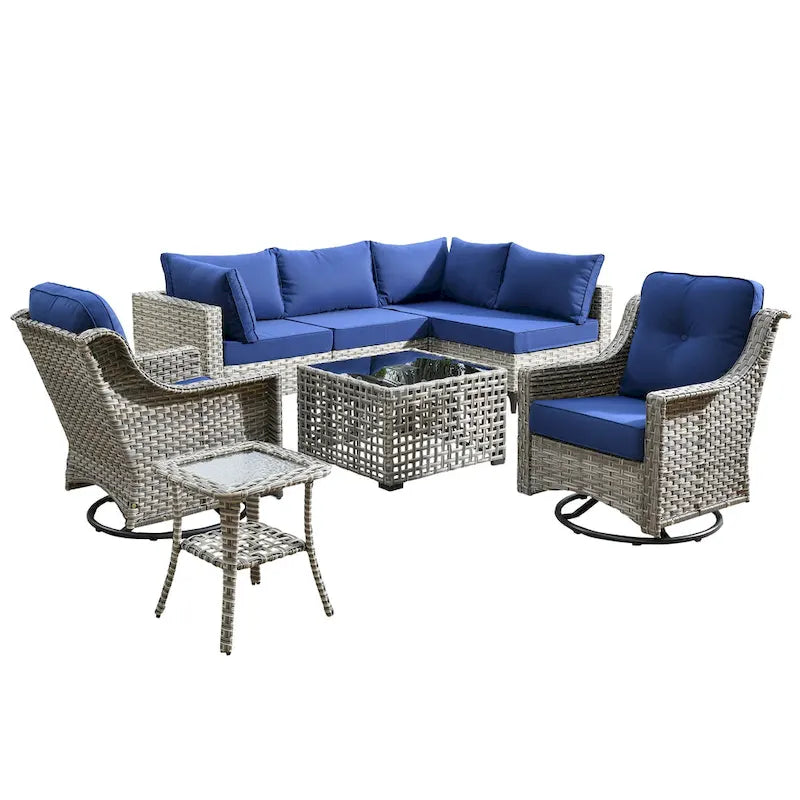 Ensemble de mobilier de jardin extérieur en rotin et osier XIZZI 8 pièces avec chaise pivotante