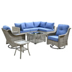 Ensemble de mobilier de jardin extérieur en rotin et osier XIZZI 8 pièces avec chaise pivotante