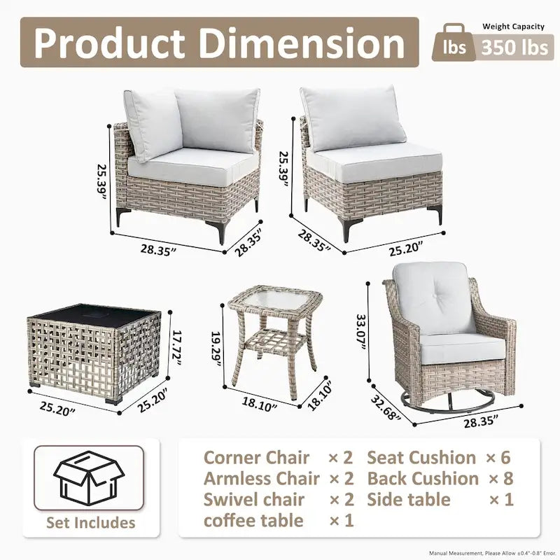 Ensemble de mobilier de jardin extérieur en rotin et osier XIZZI 8 pièces avec chaise pivotante