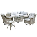 Ensemble de mobilier de jardin extérieur en rotin et osier XIZZI 8 pièces avec chaise pivotante