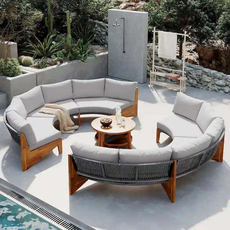 Ensemble de salon de jardin 6 places avec coussins et table basse