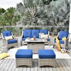 HOOOWOOO Ensemble de meubles de jardin 6 pièces en osier gris avec table brasero