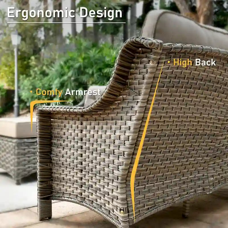HOOOWOOO Ensemble de meubles de jardin 6 pièces en osier gris avec table brasero