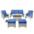 HOOOWOOO Ensemble de meubles de jardin 6 pièces en osier gris avec table brasero