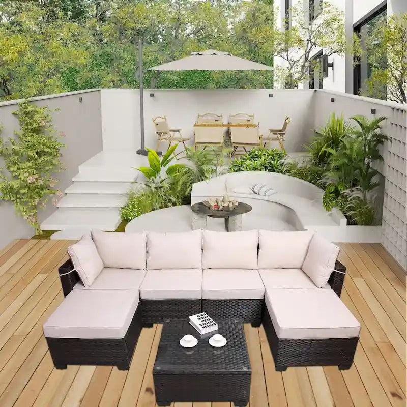 Salon de jardin en rotin synthétique (7 pièces)