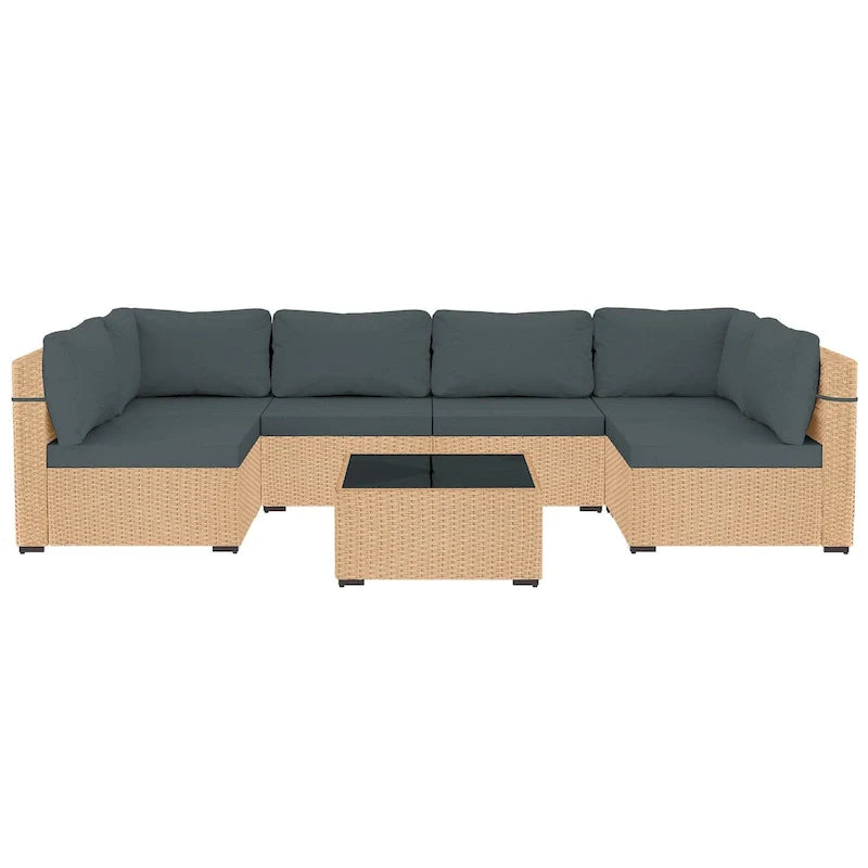 Ensemble de conversation d'extérieur 7 pièces en osier avec coussins UPHA