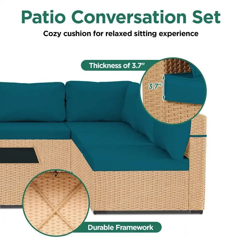 Ensemble de conversation d'extérieur 7 pièces en osier avec coussins UPHA