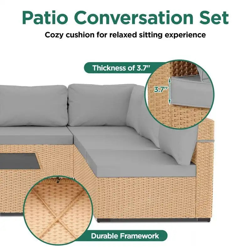 Ensemble de conversation d'extérieur 7 pièces en osier avec coussins UPHA