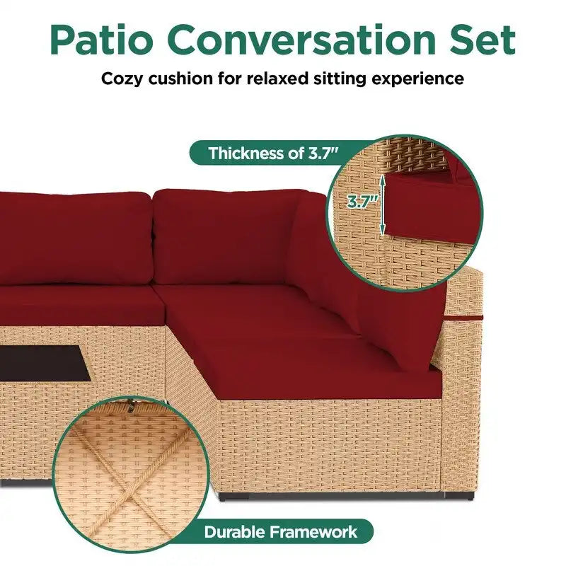 Ensemble de conversation d'extérieur 7 pièces en osier avec coussins UPHA