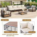 Ensemble de canapé d'angle de patio moderne en métal 7 pièces avec coussins épais