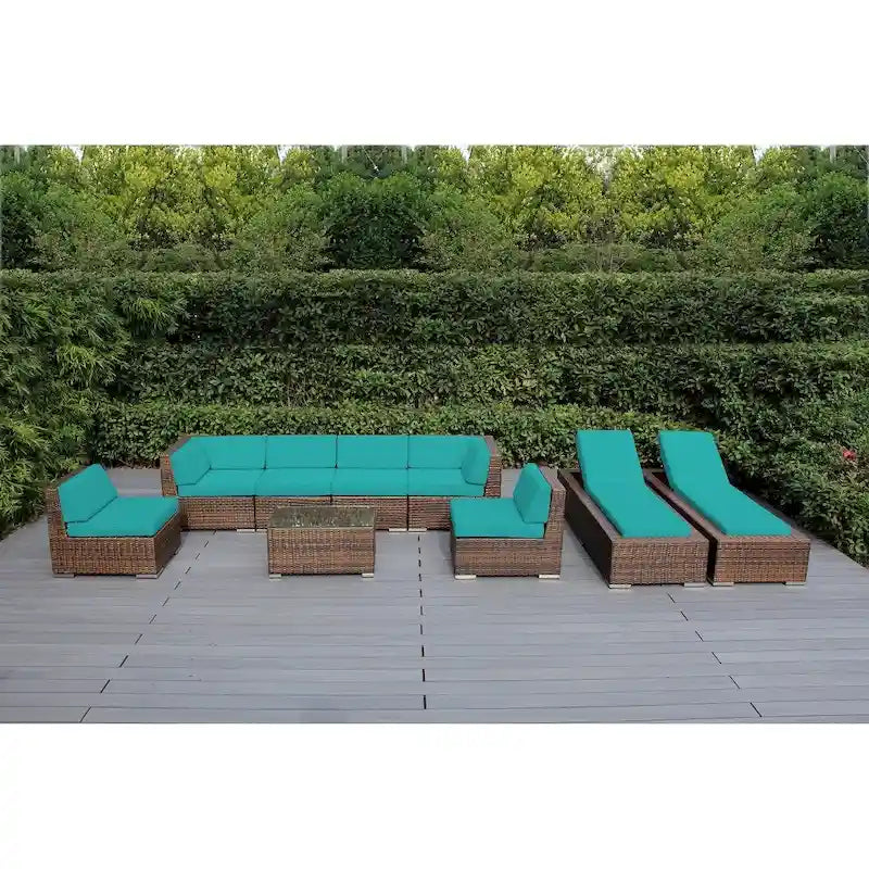 Ohana Outdoor Patio 9-piece Mixed Brown Cushioned Wicker Sofa Set - No Assembly
