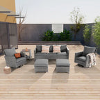 LIVOOSUN Patio 6Pcs Furniture Conversation Gray Rattan Swivel Rocking Sofa Set