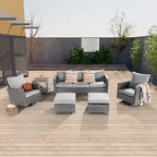 LIVOOSUN Salon de jardin 6 pièces en rotin gris avec canapé basculant et pivotant