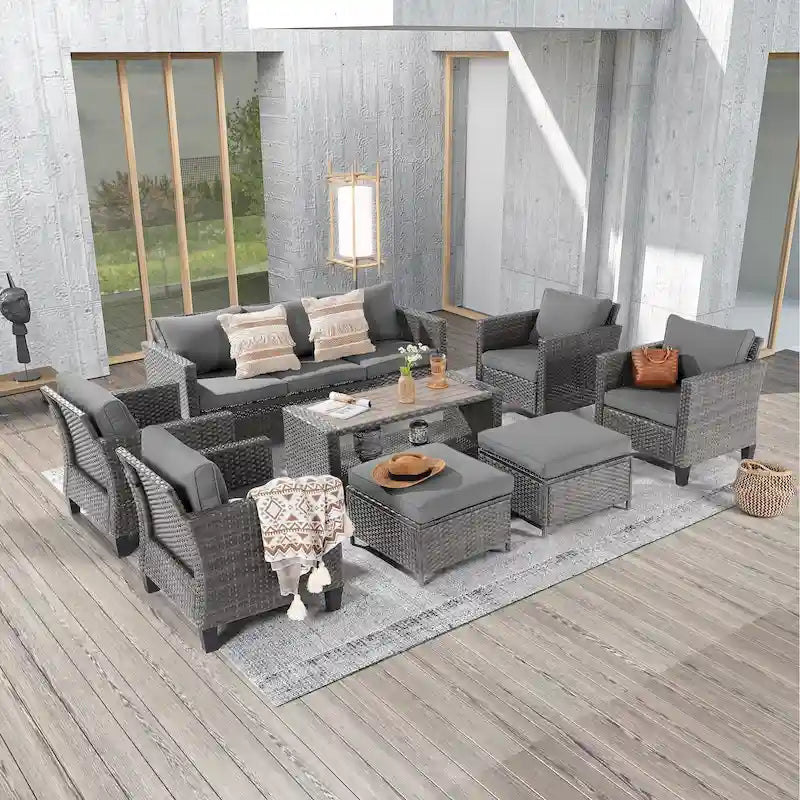 Ensemble de conversation LIVOOSUN de 8 meubles de patio en rotin gris