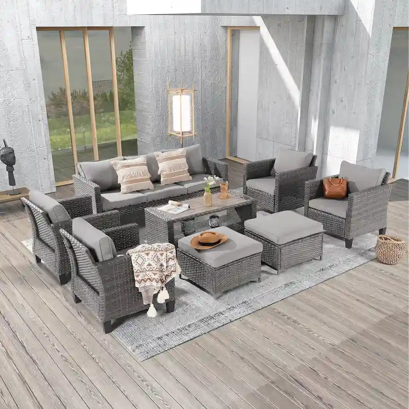 Ensemble de conversation LIVOOSUN de 8 meubles de patio en rotin gris
