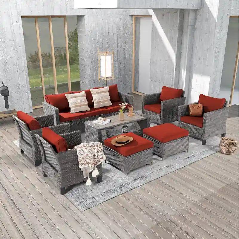 Ensemble de conversation LIVOOSUN de 8 meubles de patio en rotin gris