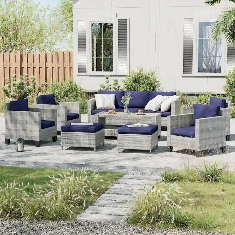 Ensemble de conversation LIVOOSUN de 8 meubles de patio en rotin gris