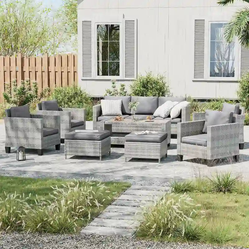 Ensemble de conversation LIVOOSUN de 8 meubles de patio en rotin gris