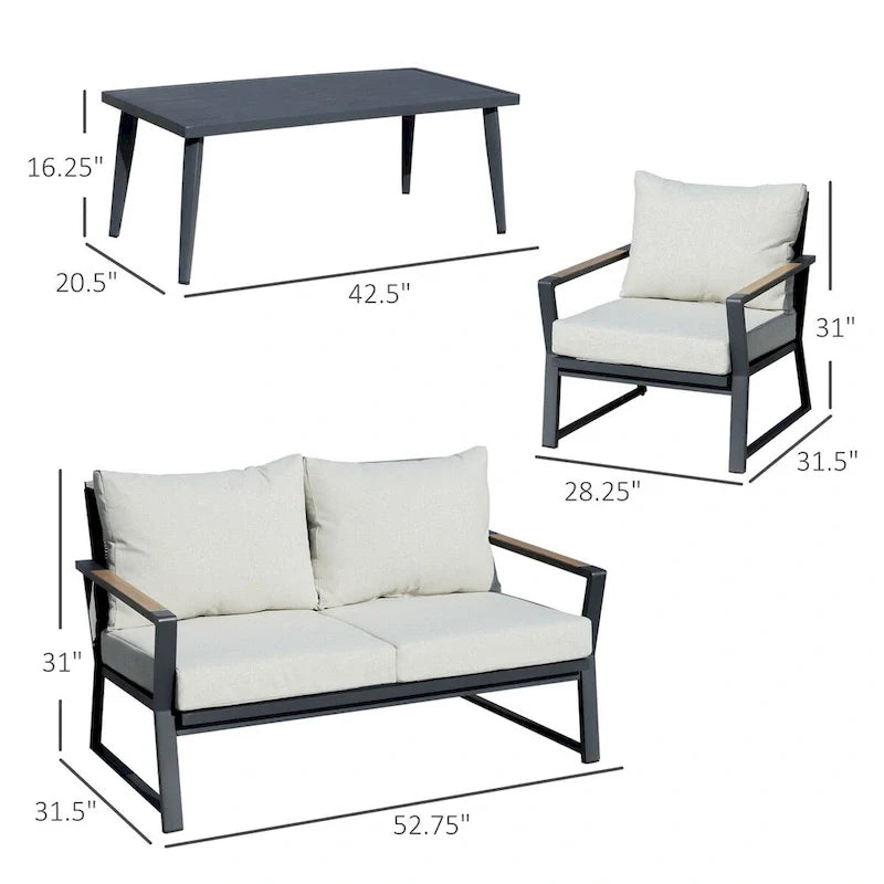 4 Piece Aluminum Patio Conversation Set with Cushions
