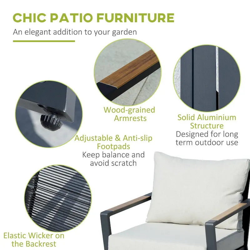4 Piece Aluminum Patio Conversation Set with Cushions