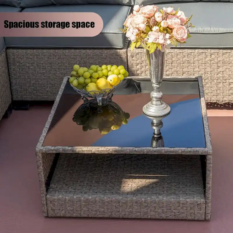 7-piece Outdoor Patio Wicker Conversation Set With Glass-Top Table