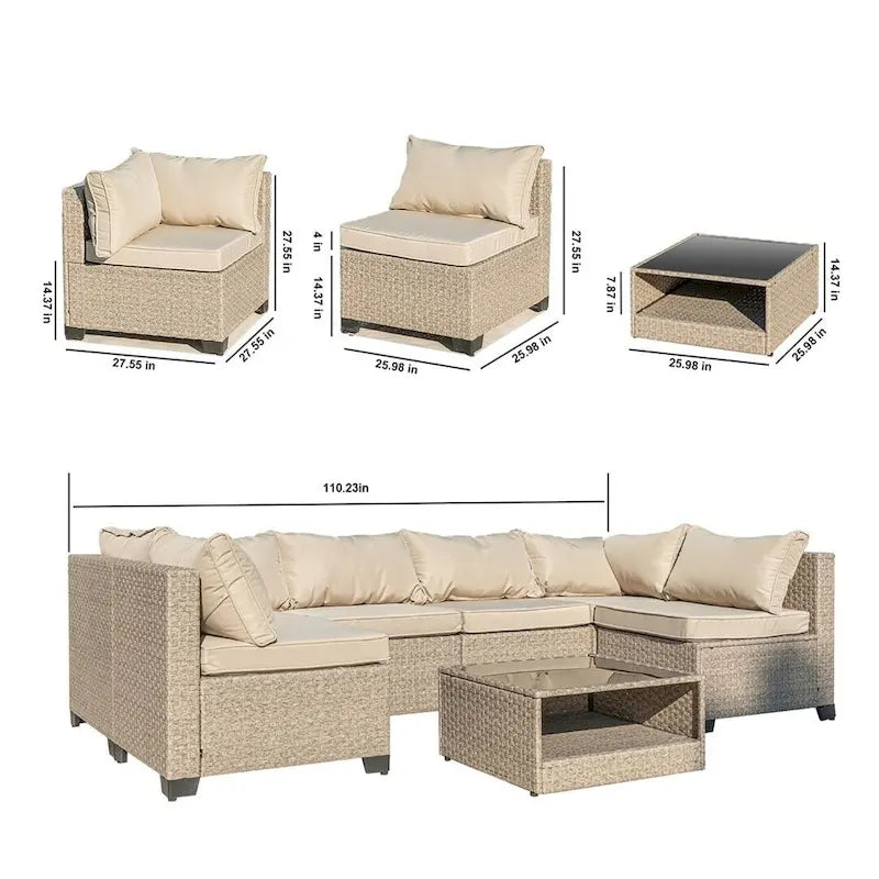 7-piece Outdoor Patio Wicker Conversation Set With Glass-Top Table