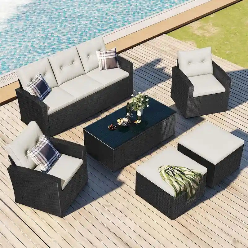 6 PCS Outdoor Patio Set Dining Conversation Sectional Set for 7