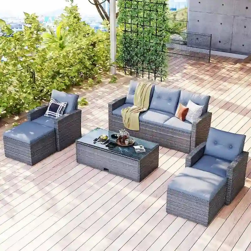 6 PCS Outdoor Patio Set Dining Conversation Sectional Set for 7