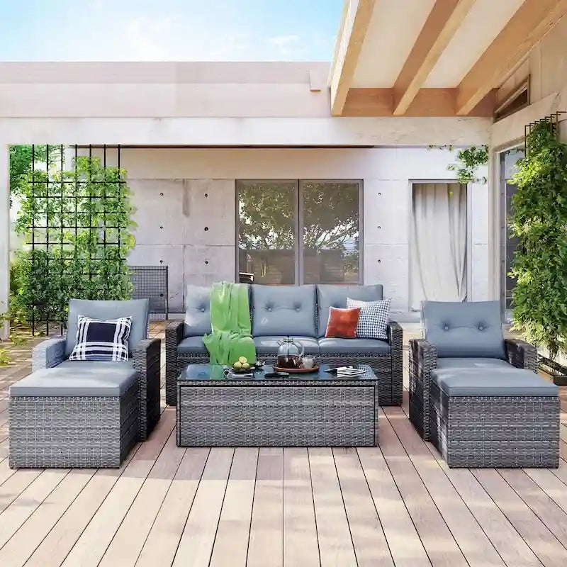 Ensemble de patio extérieur de 6 pièces, salon de jardin pour 7 personnes